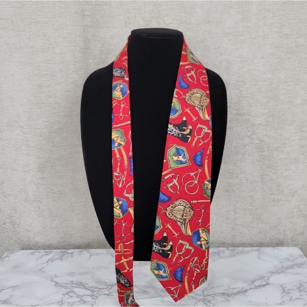 Vintage Red Equestrian Print Cotton Tie Men's Necktie